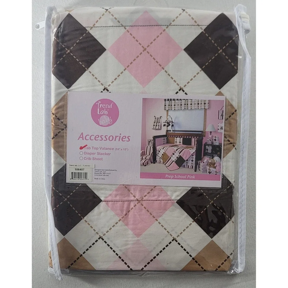 Trend Lab Baby Accessories Prep School Pink Tab Top Window Valance 53